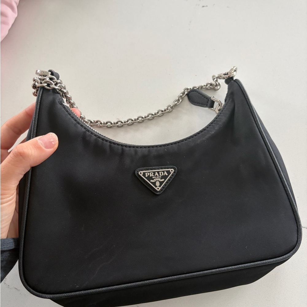 Black Nylon Shoulder Bag with Silver